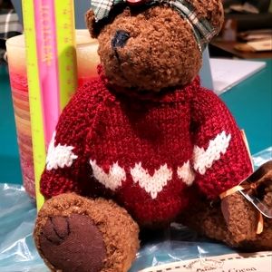 Gooseberry Patch plush teddy in heart sweater.